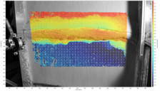 Topview of bivergent wedge experiment blended with the velocity field.