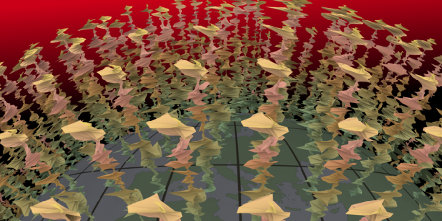 Artistic image of the temporal variation of the fluid flow at the core-mantle boundary estimated from a megnetic field reconstruction of the past 7000 years.