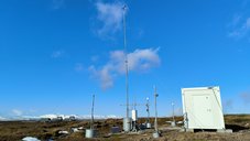 Example of one of the 5 gravimety stations, with the container containing a iGrav superconducting gravity meter, a seismometer, a tiltmeter, and meteorological sensors (for pressure, temperature, air humidity, etc.)