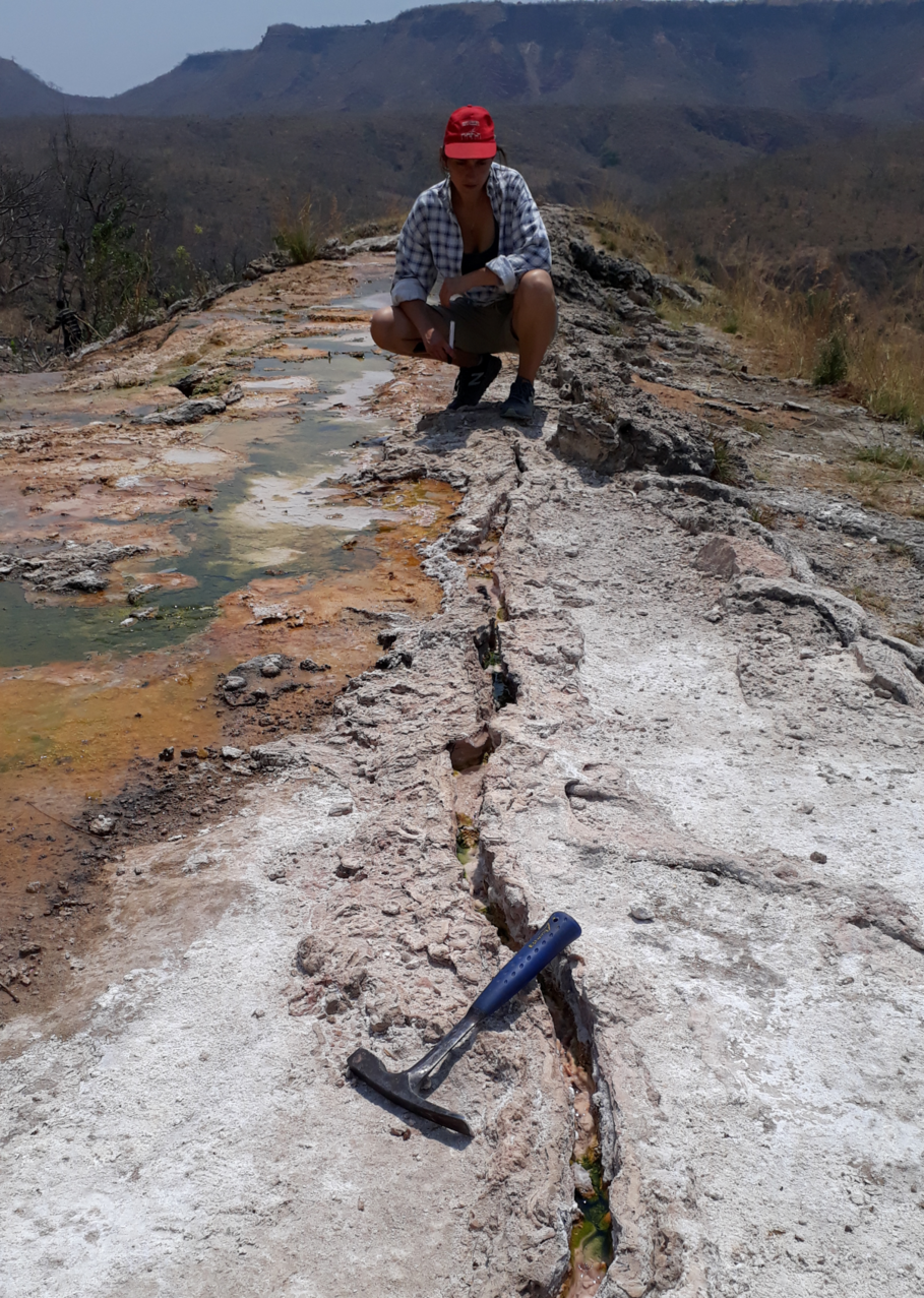 Image of hot springs and measuring tool.