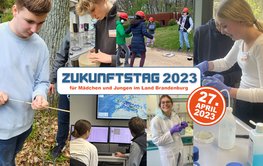 Different photos of the students in their chosen field at GFZ as a collage.