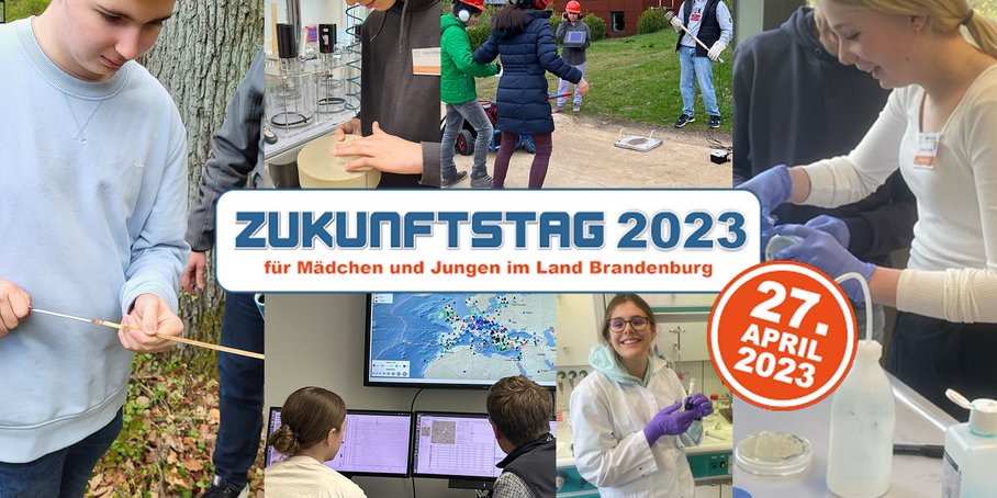 Different photos of the students in their chosen field at GFZ as a collage.