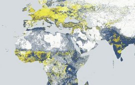 Degree of building data completeness (yellow 100%, dark grey-blue 0%)