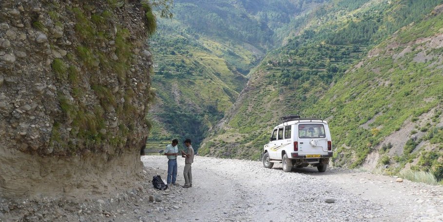 Terrace outcrop at road cut, Yamuna River, Indian Himalaya