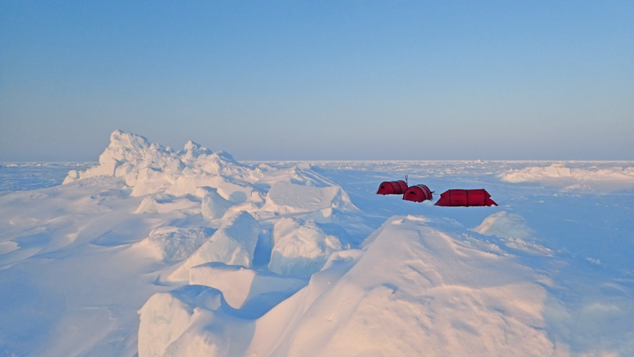 Tent camp on the Arctic pack ice.