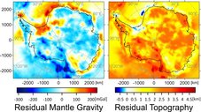 Links: Residuale Schwereanomalie des Mantels; Rechts: Residuale Topographie (Haeger et al., 2019)