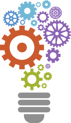 Logo GFZ Discovery Fellowship in Form einer Glühbirne bestehend aus bunten Zahnrädchen