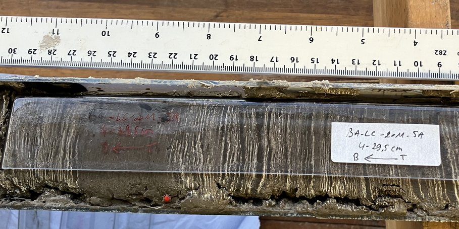 Sampling the annually-resolved sediment layers (varves) at the University of Aberystwyth