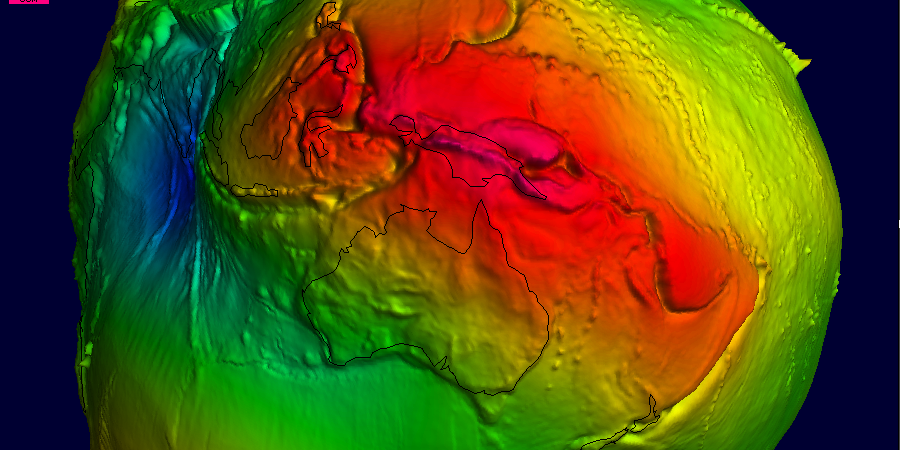Example of the on-line visualisation service: geoid hights of the model EIGEN-6C2 as illuminated projection on a sphere