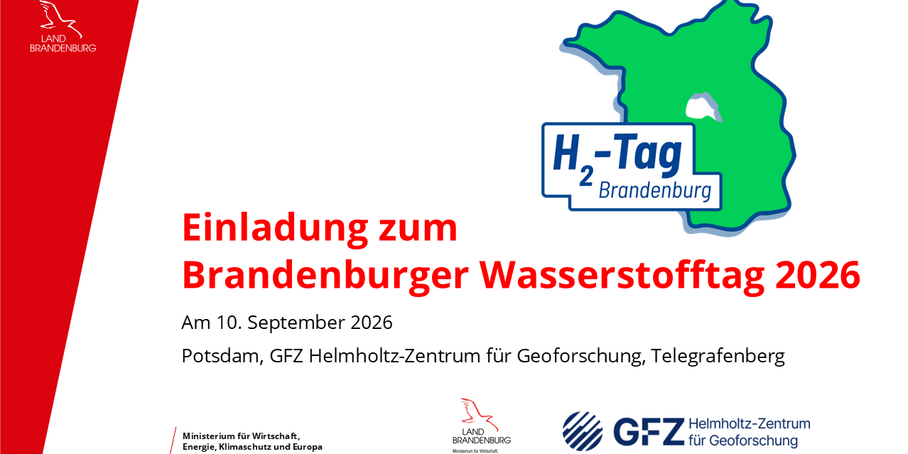 Einladungsschreiben, mit roter Schrift und grüner Karte von Brandenburg, sowie die Logos des GFZ und MWEKE