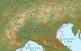Topography map of the alps.