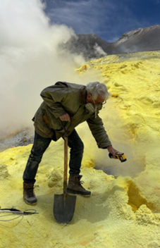 Scientist taking measurements at the Lastarria volcano in Chile