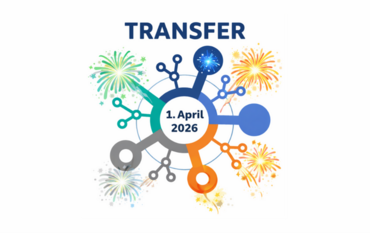 A graphic in the style of a molecule, featuring various arms and circles in bright colours, with small fireworks.