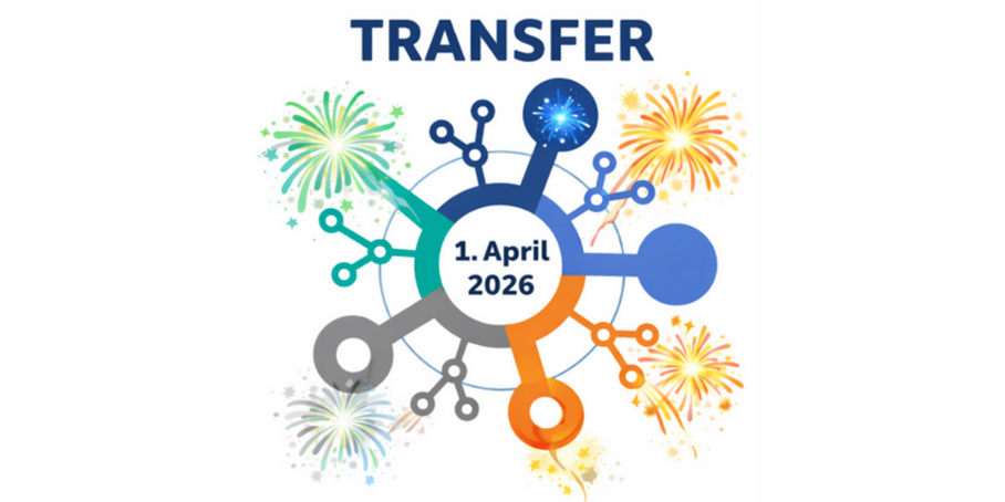 Grafik im Stile eines Moleküls mit verschiedenen Armen und Kreisen in bunten Farben und mit kleinen Feuerwerken.