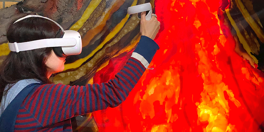 Annäherung an einen Vulkan in virtueller (3D-)Realität