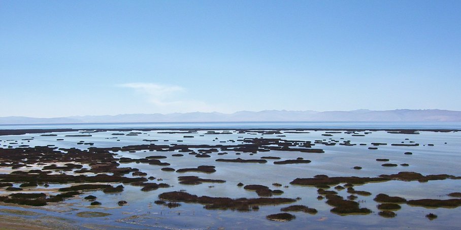 Der See Junin mit einem Jeep am Uferrand