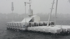 Pontoon raft with measuring instruments on Lake Tiefer See