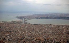 From the air, a view of Istanbul, a city of millions, and the surrounding sea.