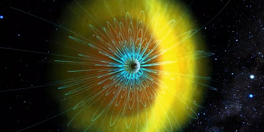 Geomagnetic Field. Space with stars, Earth with animation around