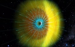 Geomagnetisches Feld im die Erde. Weltraum mit Sternen, Erde mit Animation herum