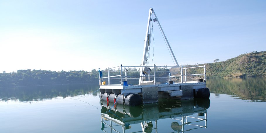 Coring platform on Lake Babogaya, Ethiopia