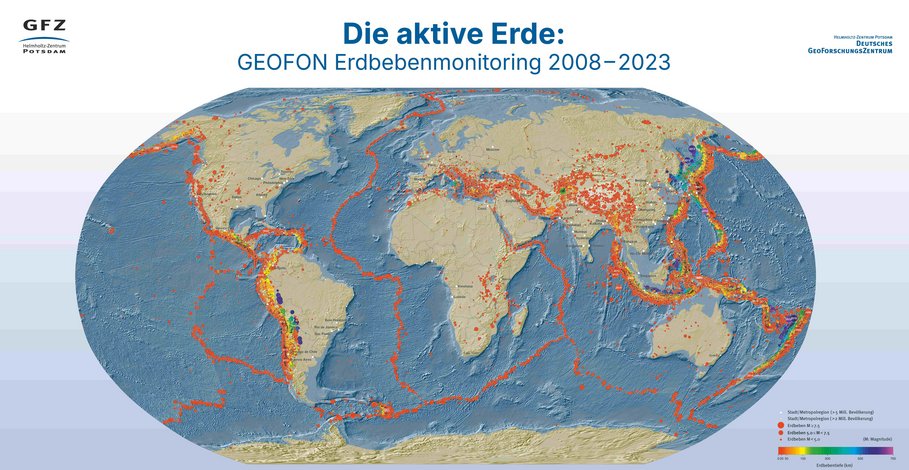 World map with earthquake activity worldwide