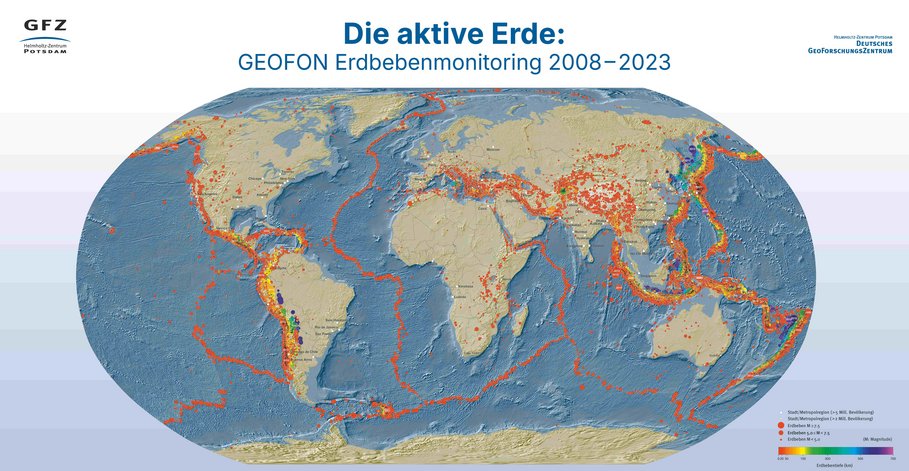 Weltkarte mit Erdbebenaktivität weltweit