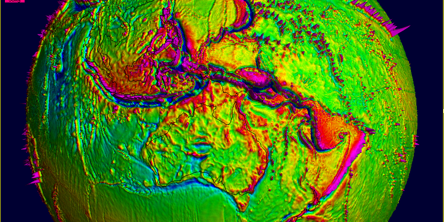 Example of the on-line visualisation service: gravity anomalies of the model EIGEN-6C2 as illuminated projection on a sphere